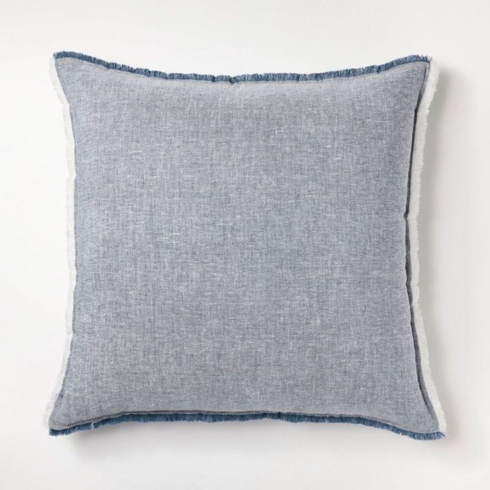 Oversized Reversible Linen Square Throw Pillow wit Blue